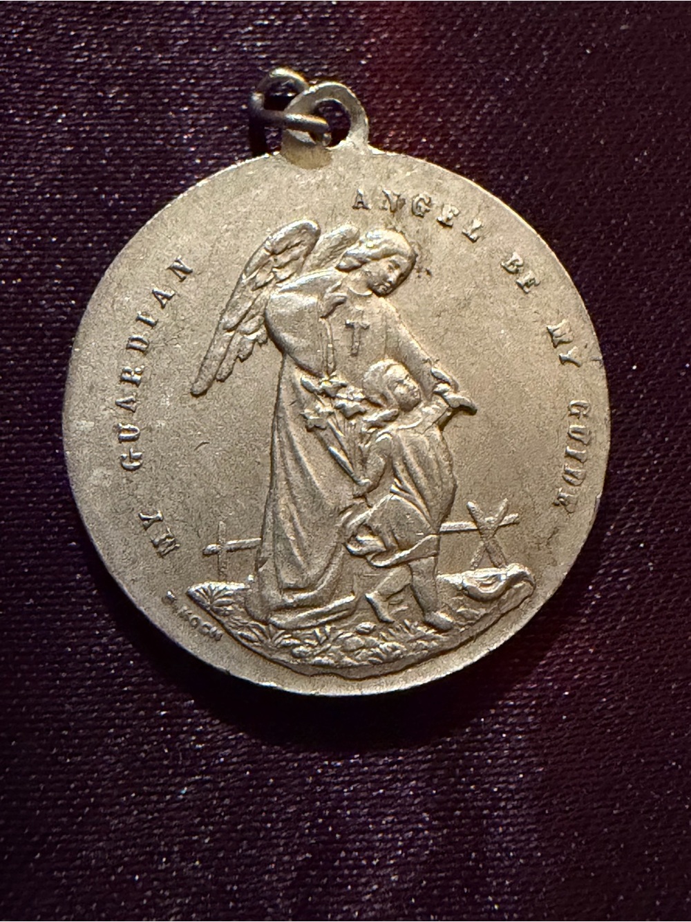 White Gold Guardian Angel/St. Joseph Medal 1.95 Grams with a Silver Chain